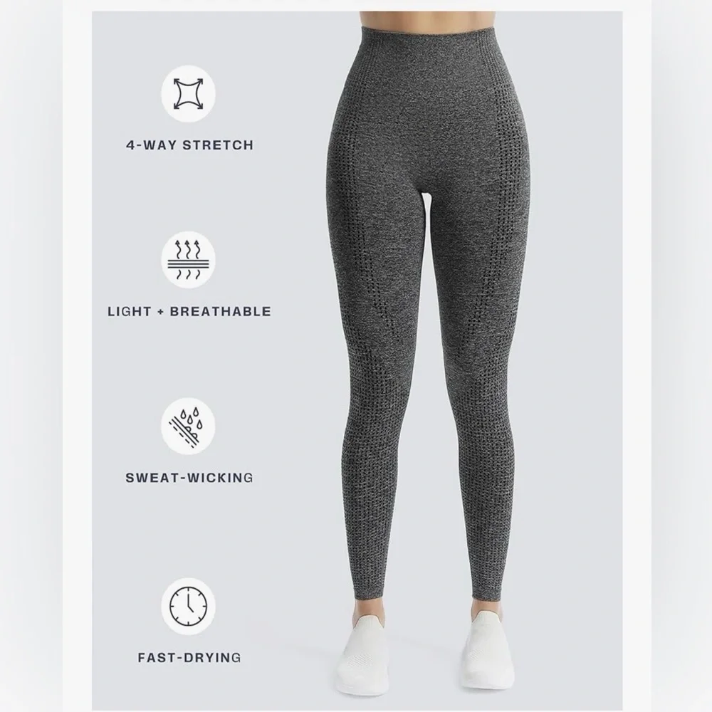 Aoxjox Women’s Highwaist Vital Seamless Charcoal Workout Leggings Yoga Pants - Picture 3 of 6